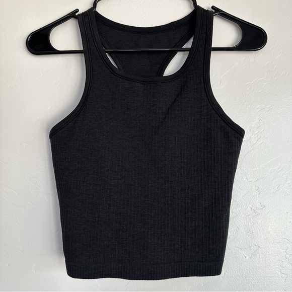 Lululemon Ebb to Street Ribbed Cropped Racerback Tank Top Charcoal Grey Size 6 - Picture 3 of 13